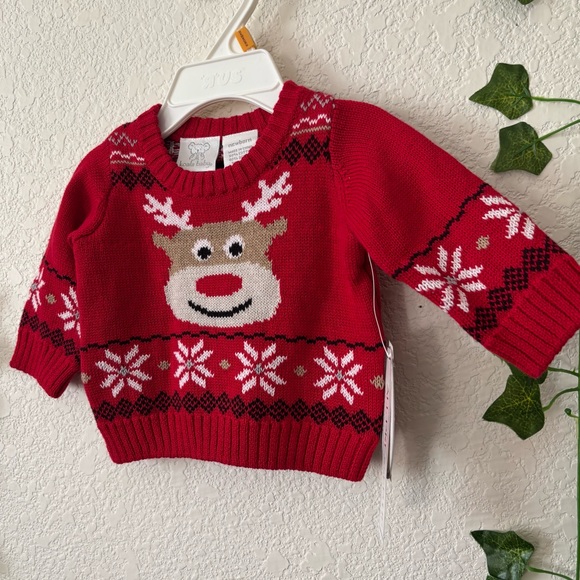 Koala Baby Red Christmas Holiday Reindeer Fair Isle Knit Sweater Size Newborn - Picture 7 of 13